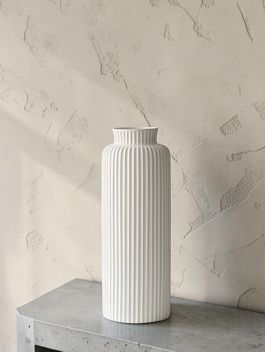 Haved Minimalist Cylinder Ceramic Ribbed Vase for Home Decor