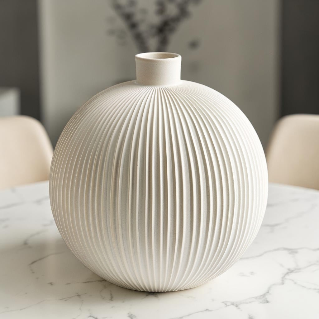 Haved Spherical Ceramic Ribbed Vase Textured Matte Flower Pot