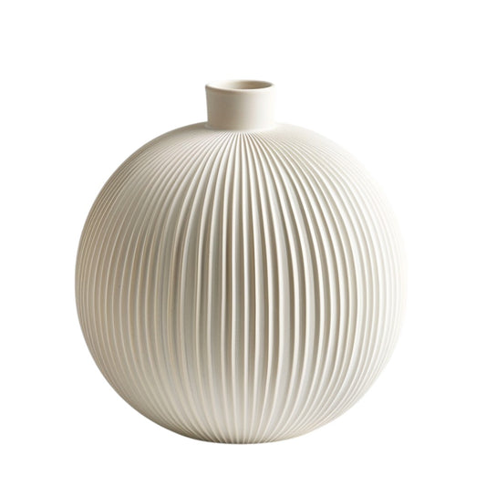 Haved Spherical Ceramic Ribbed Vase Textured Matte Flower Pot