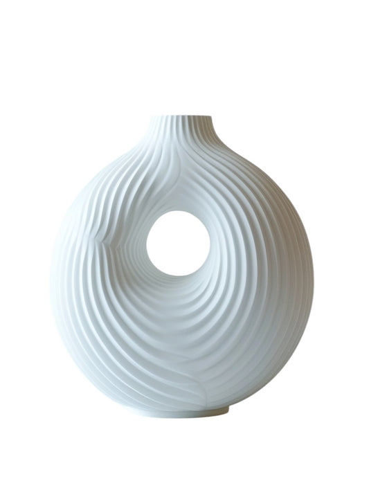 Haved Geometric Donut Ceramic Ribbed Vase Nordic Circular Design