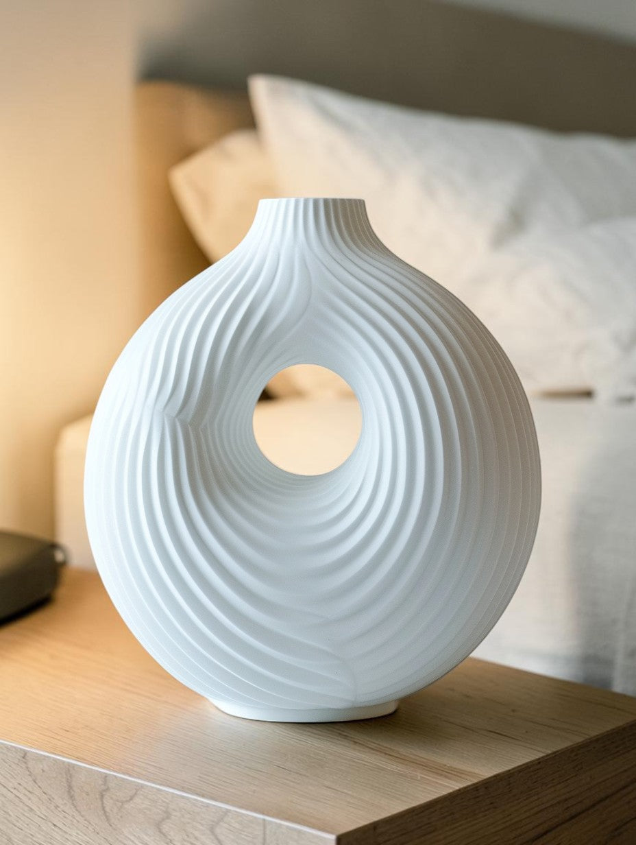 Haved Geometric Donut Ceramic Ribbed Vase Nordic Circular Design