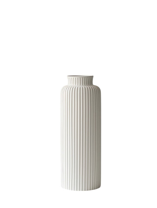 Haved Minimalist Cylinder Ceramic Ribbed Vase for Home Decor